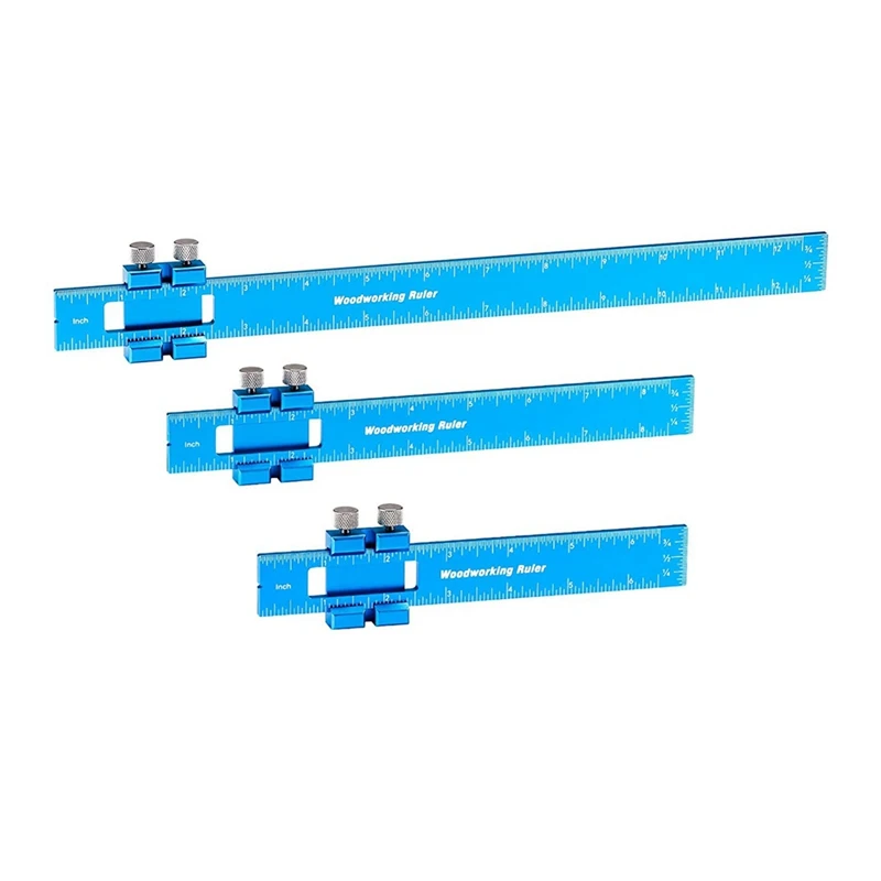 

Woodworking Rule Aluminum Woodworking Rulers With Slide Stop, 3 Pcs Ruler Set Include 6, 8, And 12 Inch Precision Pocket Rulers