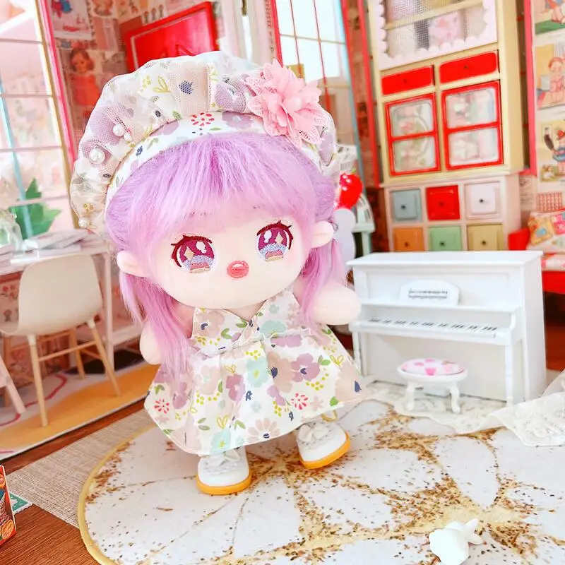 

3pc/set 20cm Doll Clothes Purple Sling Flower Dress Hat Plush Dolls Outfit Toys Baby Doll's Accessories Cos Suit