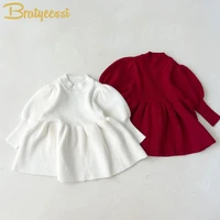 2022 knitted baby dress puff sleeves autumn winter princess dresses for girls clothes christmas kids dress infant clothing