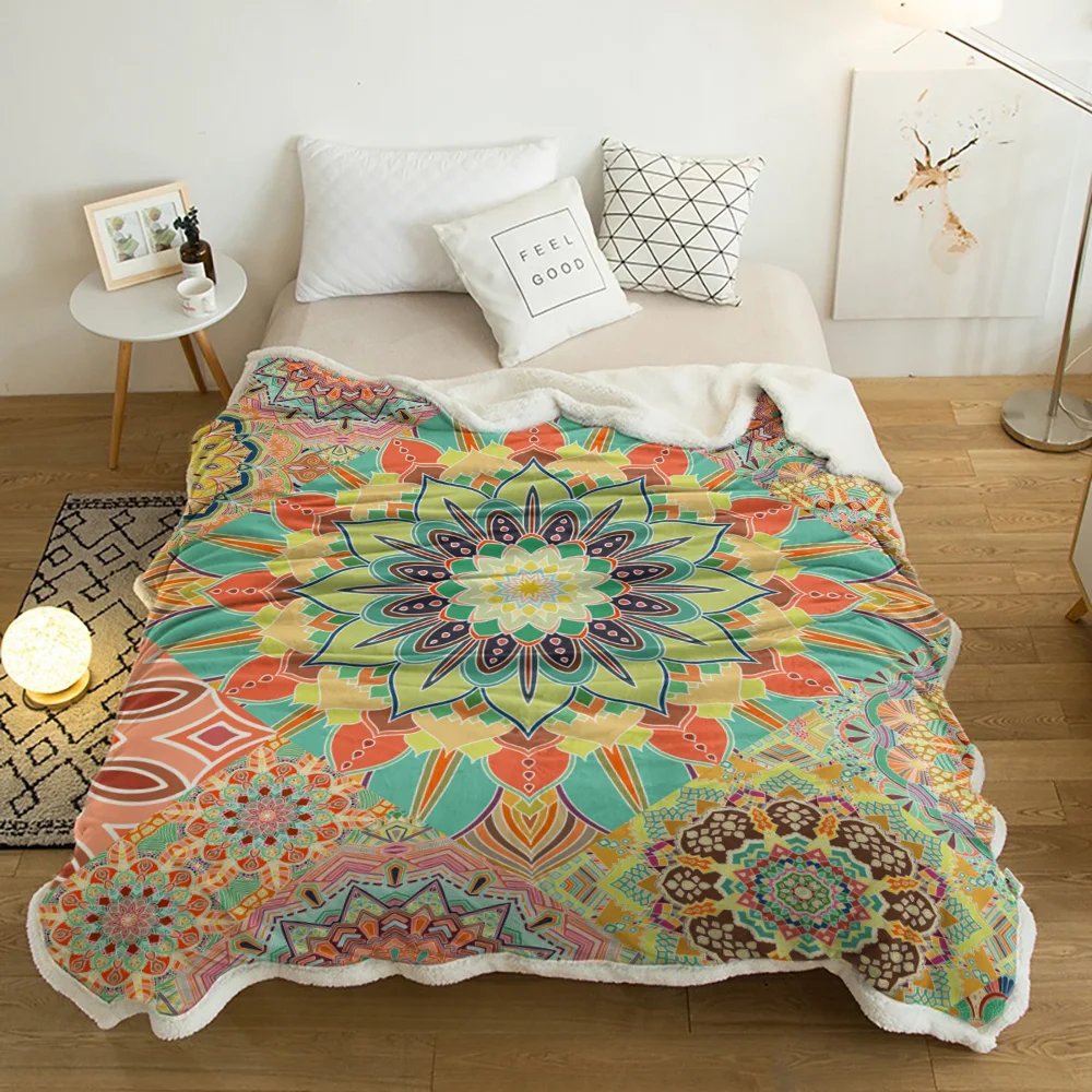 

Mandala Retro Ethnic Flower Plush Throw Blanket Sherpa Fleece Bedspread Blankets Sofa Cover Bedding Picnic Wool Soft Blanket