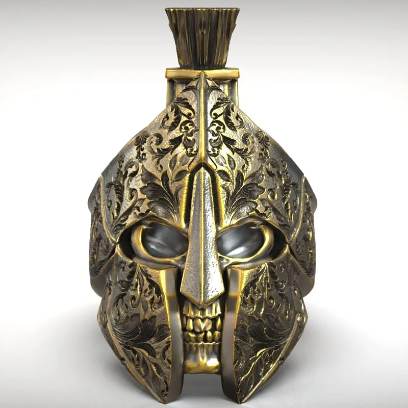 

35g 3D Spartan Helmet Greek Skull Pattern Mens Ring 925 Solid Sterling Silver Black Gold Ring
