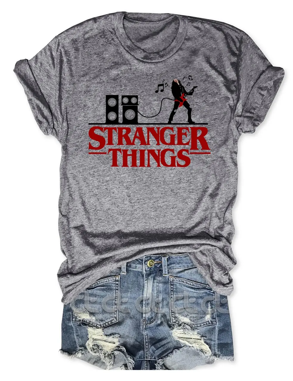 

Teeteety Womens High Quality 100% Cotton Running Up That Hill Stranger Things Print O-neck T-shirt