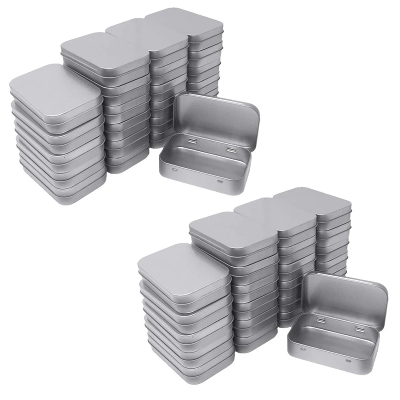 

48 Pack Metal Rectangular Empty Hinged Tins Box Containers Mini Portable Box Small Storage Kit,3.75X2.45X0.8 Inch Silver