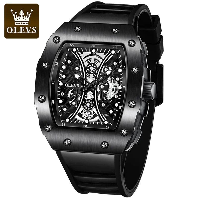 

OLEVS Brand Men Analog Quartz Wristwatches Leather Waterproof Sports Watches Tonneau Shape Men's Casual Watch Clock Male