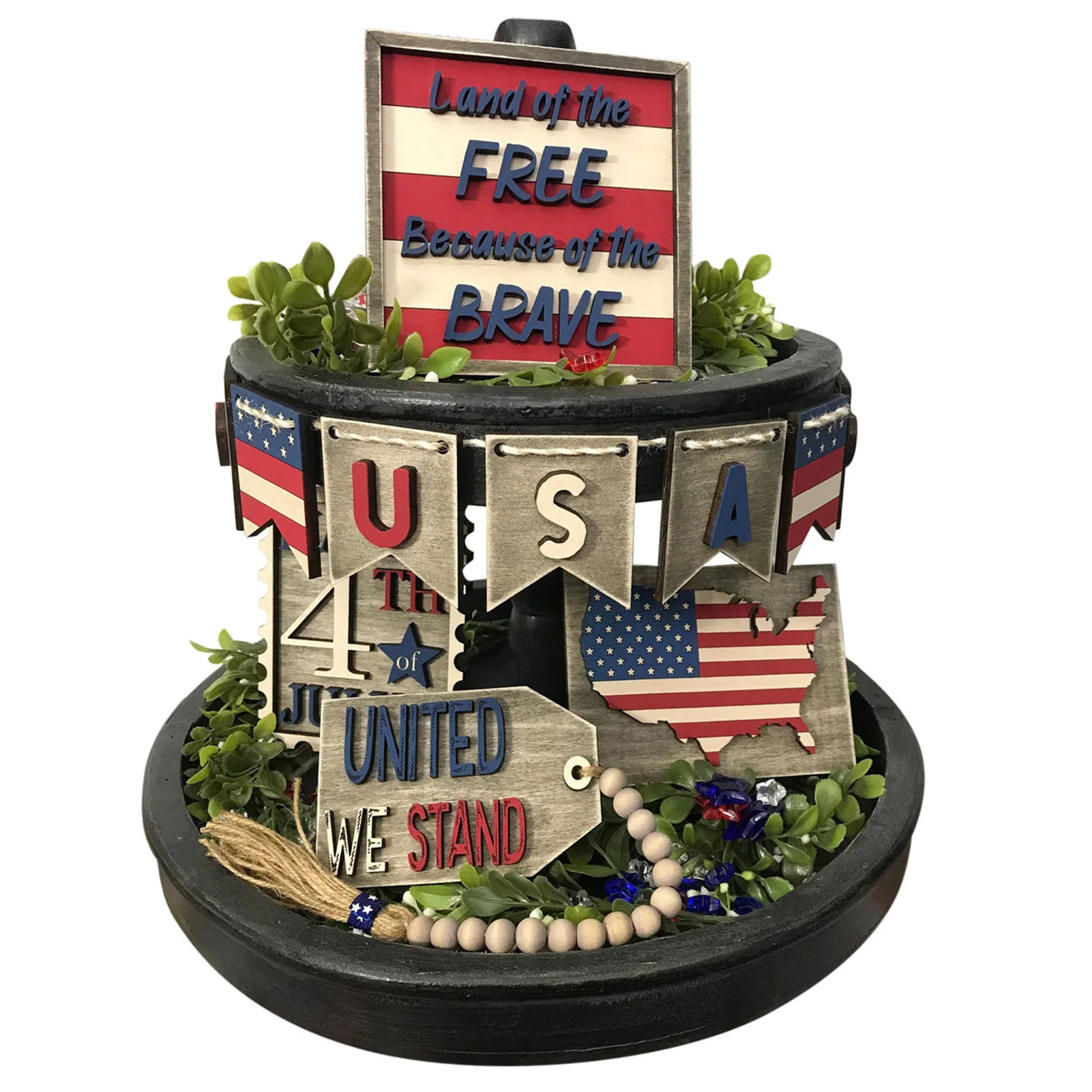 

4th Of July Tiered Tray Decor Red White And Blue Decorations Patriotic Bunting Farmhouse Rustic Decor Items Patriotic Signs For