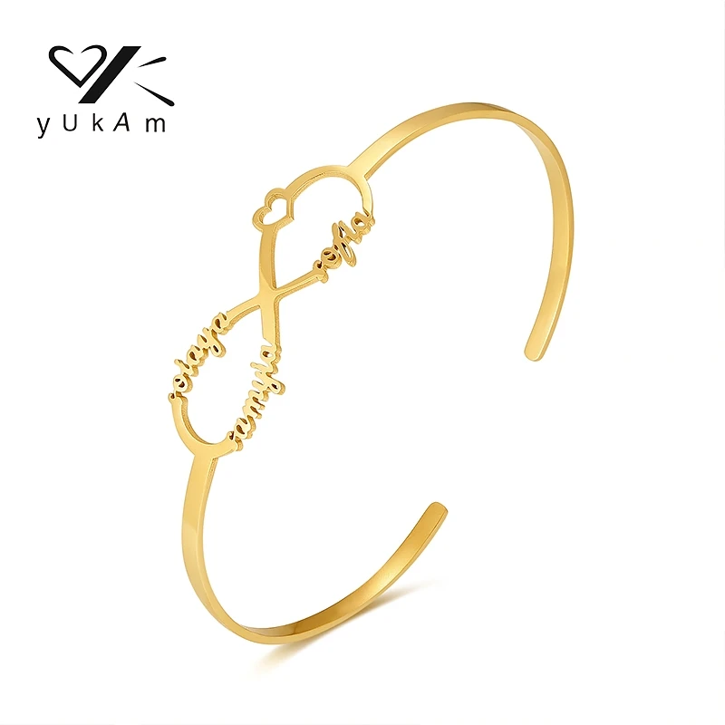 YUKAM Crown Love Open Customized Gift Women's Bangle Bracelet Bracelets Steel Customizable Letter Stainless Woman Customize Name