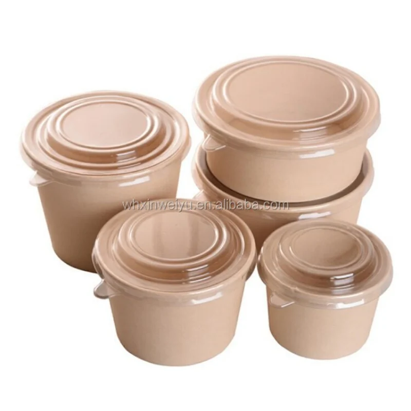 

biodegradable food packaging kraft paper container food grade disposable take away salad paper bowl with lid