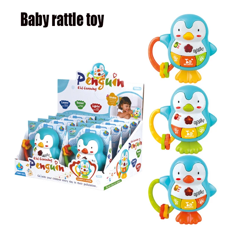 

Baby Music Flashing Rattle Toys Penguin Teether Hand Bells Mobile Infant Stop Weep Tear Rattles Newborn Early Educational Toy