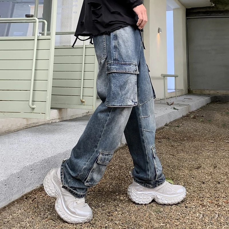 Джинсы мужские прямые в байкерском стиле эксклюзивные байкерские свободные