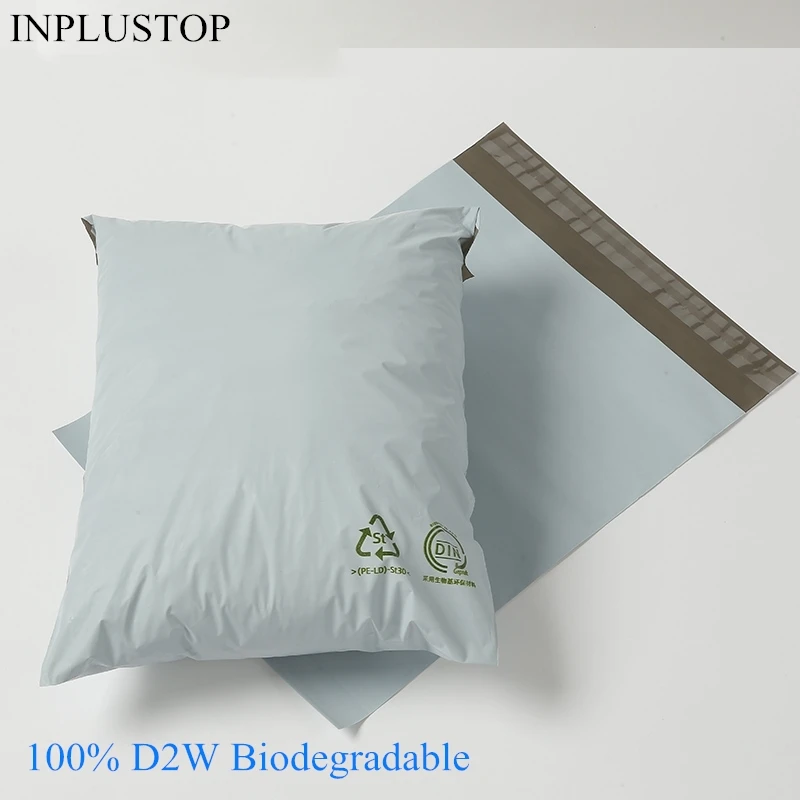 Bolsas de mensajería ecológicas 100% D2W, autoadhesivas biodegradables para ropa, sobres impermeables para correo, 50 unids/lote