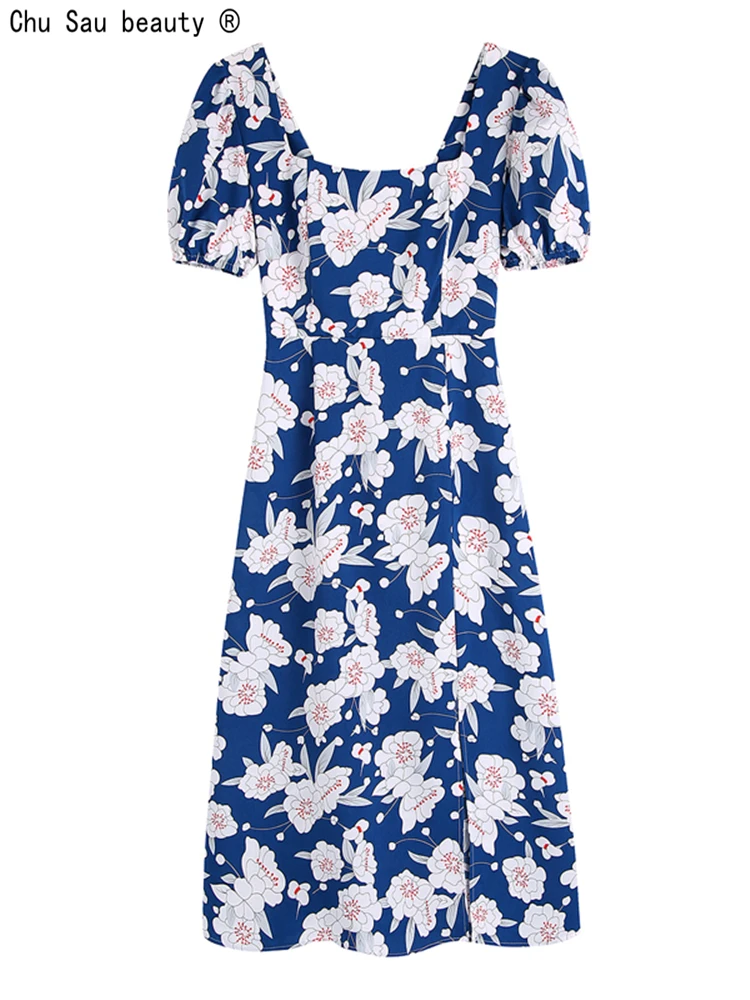 

Женское винтажное платье с квадратным вырезом ZA, повседневное ажурное платье с пышными рукавами и разрезом, во французском стиле, лето 2022
