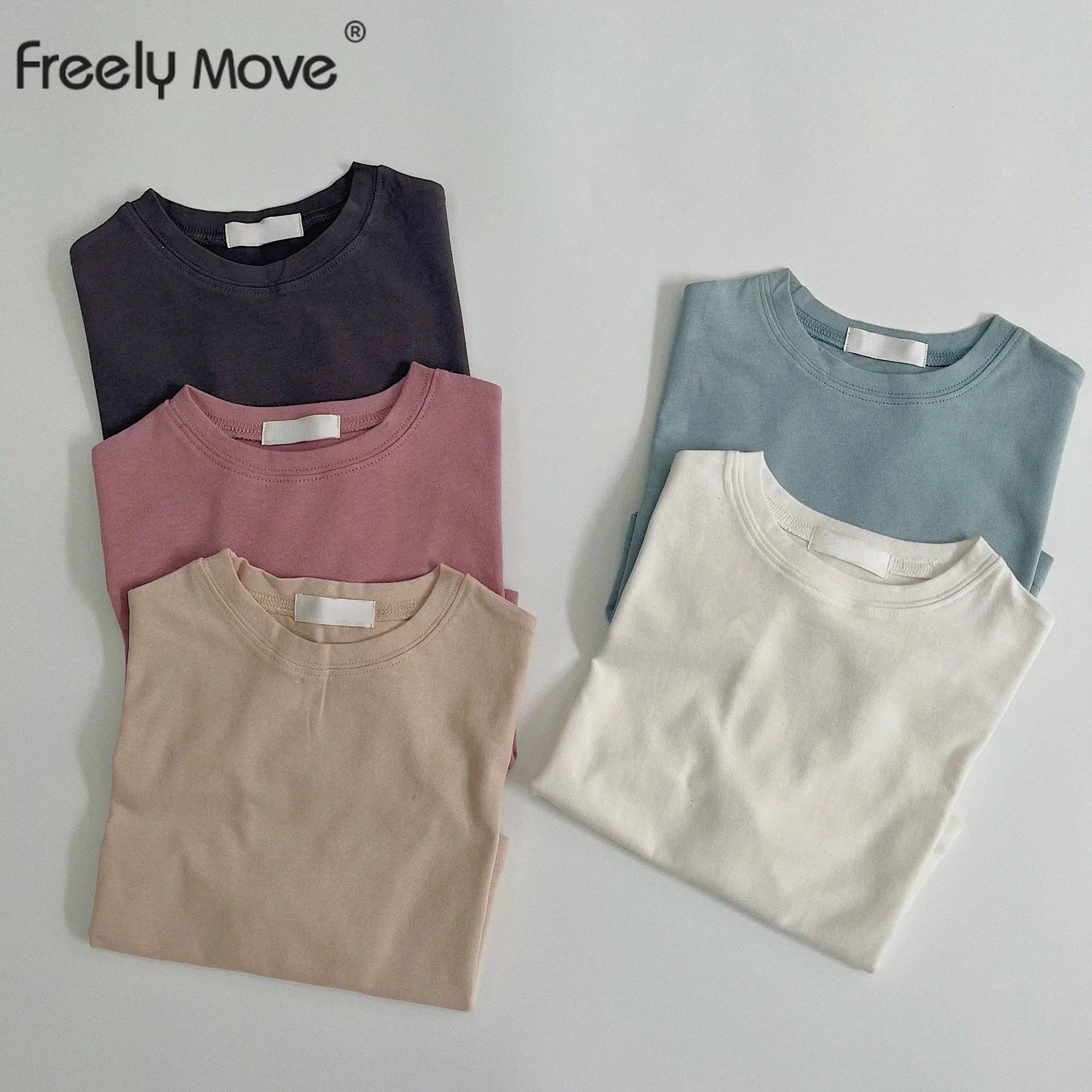 

Girls Boys Tees Summer Solid Short Sleeve Korean Loose Tops Unxies Children's T-shirts All-match Bottoming Shirts