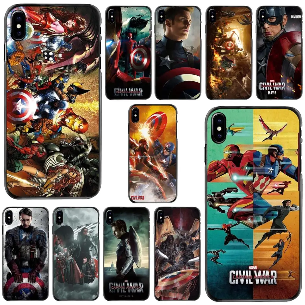 

New art Marvel Captain America Civil War For iPhone 11 12 13 14 Pro MAX Mini 5 5S SE 6 6S 7 8 Plus 10 X XR XS Hard Case Cover