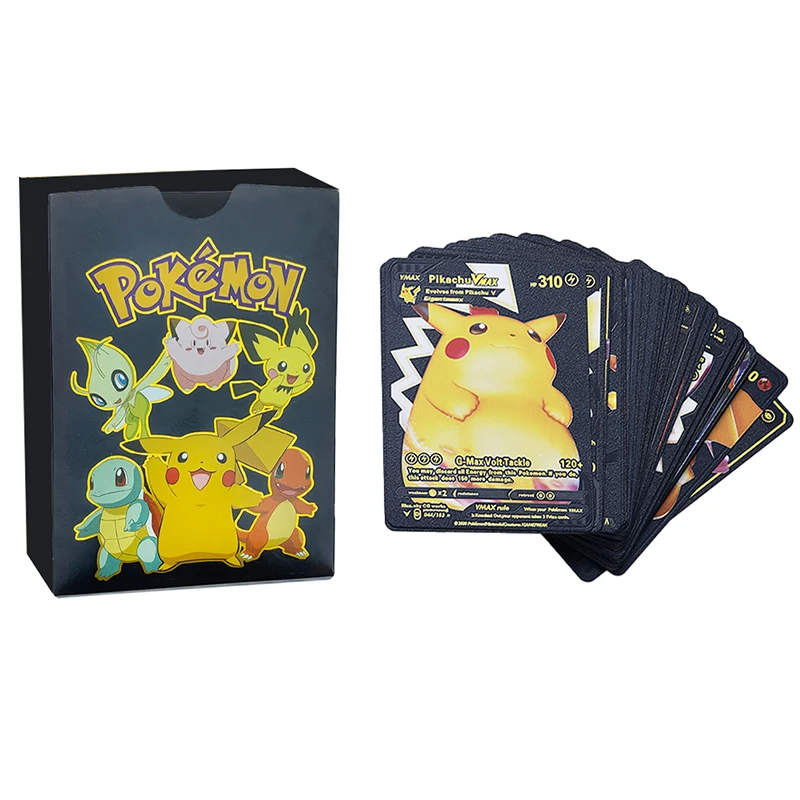 Original English 55pcs Pokemon Game Card Foil Gold Silver Black Collect V Gx Vmax Charizard Pikachu Playing Battle Kids Toy Set |