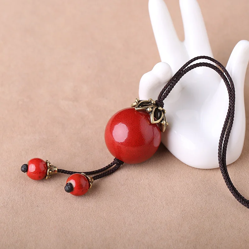 Ретро кулон женский керамический этническое ожерелье длинная цепочка для