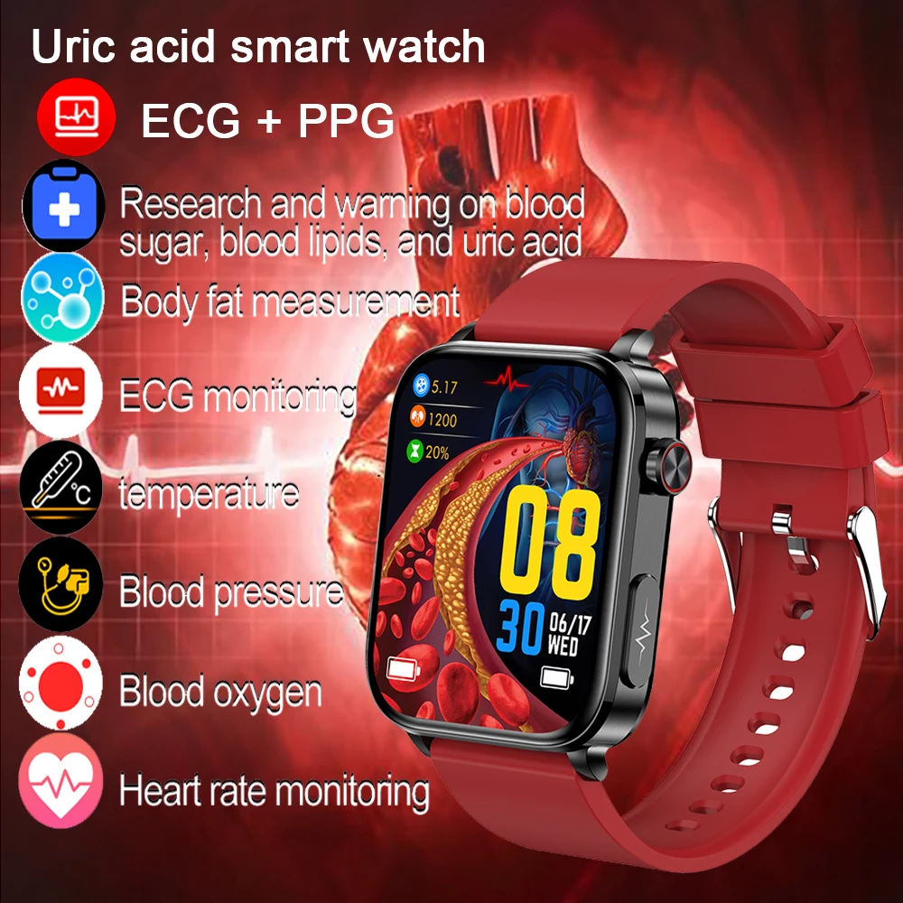 

2023 ECG+PPG Blood Glucose Smart Watch For Men Bluetooth Call Watch Thermometer Heart Rate Uric Acid Lipid Monitoring Smartwatch