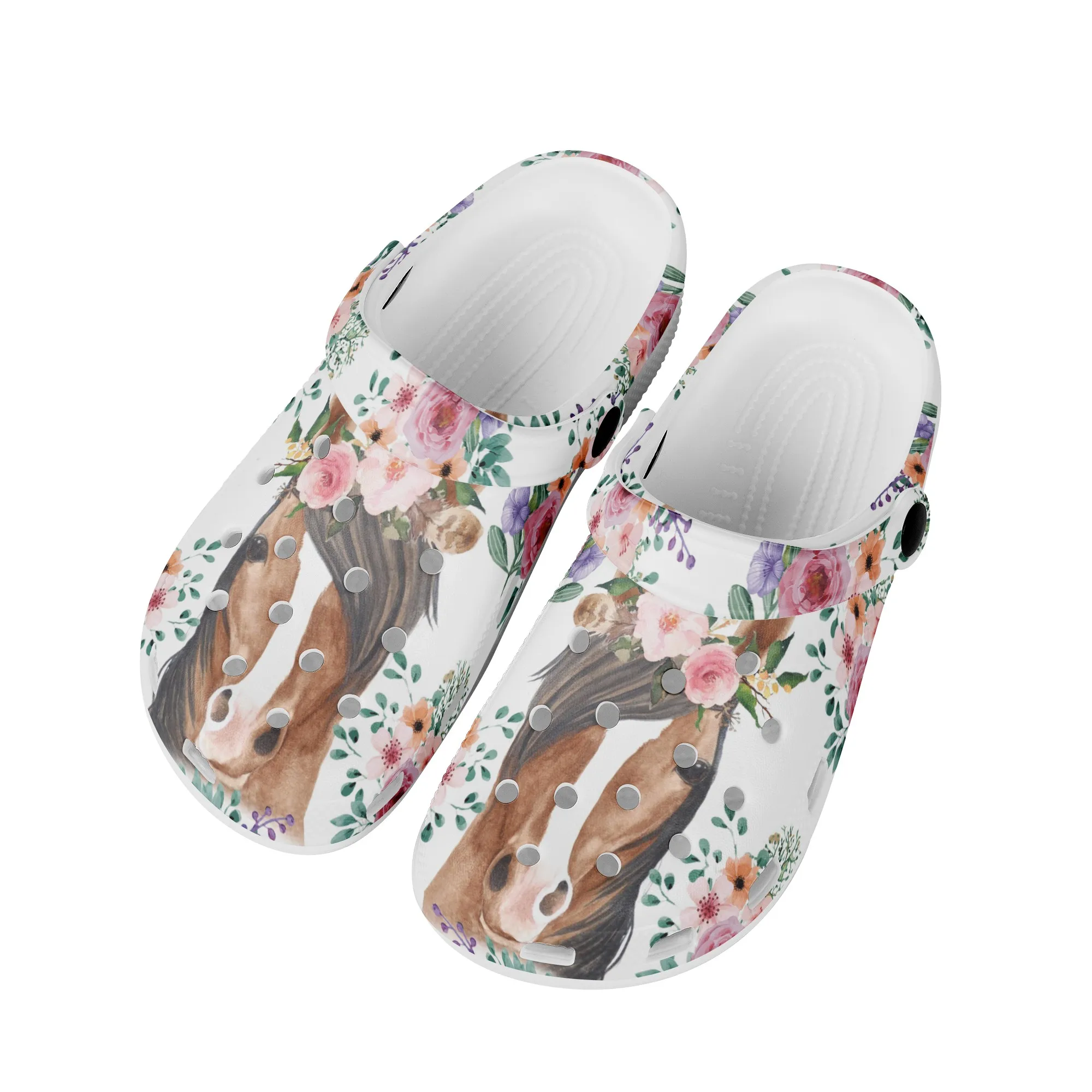 

2023 3D Horse Print Casual Outdoor Sandals Lightweight Non-slip Fashion Flat Garden Shoes Breathable Heel Strap Girl Slippers