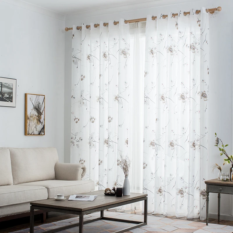 Цветочные шторы из тюля для гостиной спальни кухни Печатные занавески из вуаля на двери.