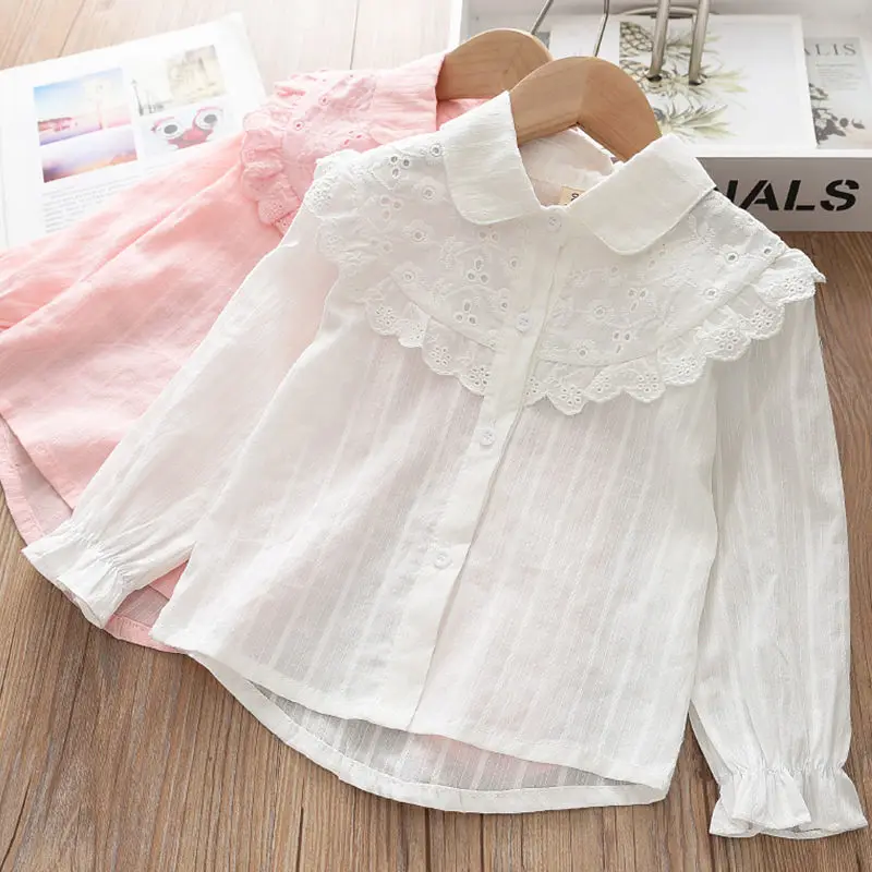 

Soft Girls Cotton Shirts Children's Lace Lapel Shirts Teen Children's Bottoming Shirts White Tops 2022 Spring