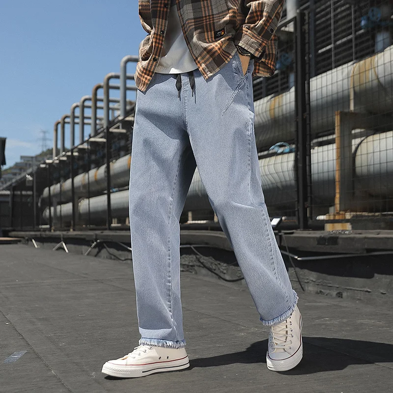 

Spring Autumn Black Bue Straight Jeans Stretched Cotton Casual Denim Overall Pants Men Baggy Jean Trousers Plus Size 8XL