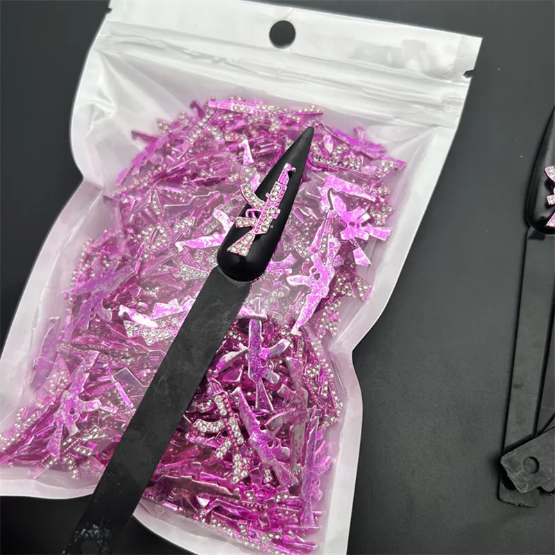 

10pcs Luxury Nail Charms Cute Pink 3D Alloy Gun Bunny DIY Glitter 3D Nail Art Decorations Jewelry Crafts Rhinestones Accessories