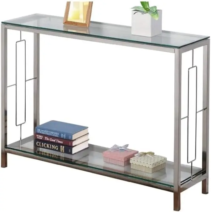 

Metal Glass Accent Console Sofa Table with Shelf Small tables