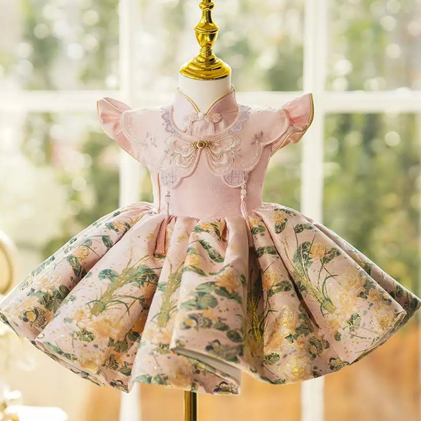 Новинка 2024 детское бальное платье с принтом в китайском стиле для девочек на день