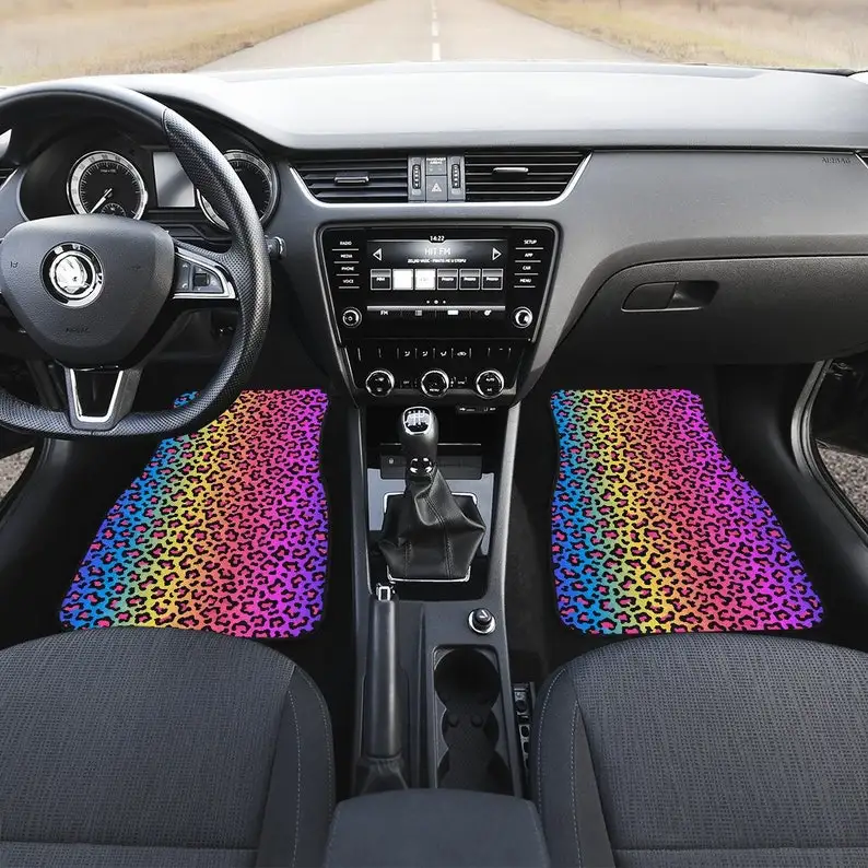 

Colorful Pink Purple Animal Print Leopard Cheetah Car Floor Mats Set, Front and Back Floor Mats for Car, Car Accessories