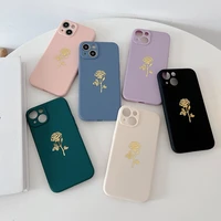 new bronzing rose phone case for iphone 13 12 11 pro max 6 7 8 plus se 2020 soft silicone chic girl lens protection case cover