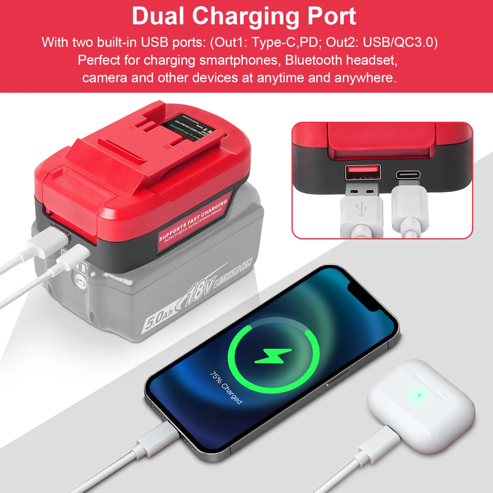 

Адаптер для аккумулятора Makita 18 В на инструмент EINHELL 18 В для использования Ozito X-Chang (PD 22,5 Вт QC3.0 в комплекте)