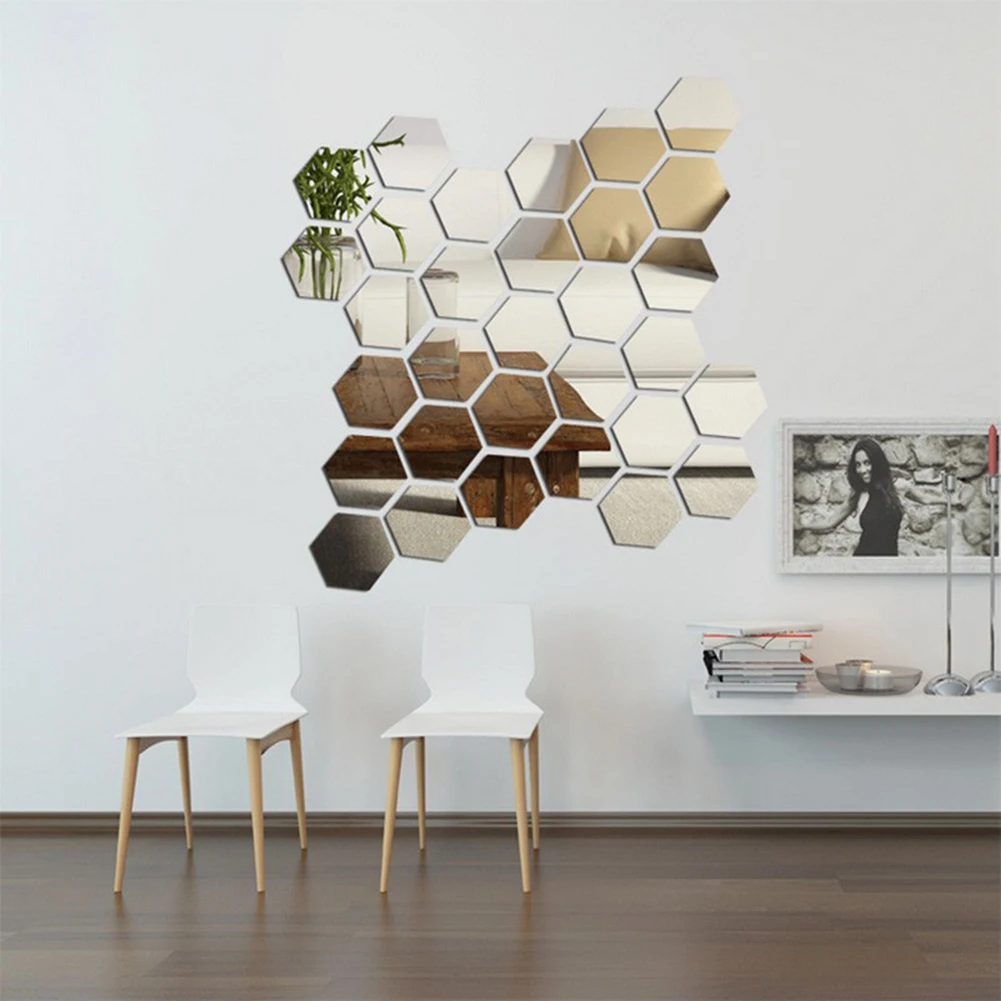 1Pcs S/M/L 3D Hexagon Mirror Wall Stickers DIY Art Wall Decoration Living Room Beadroom Bathroom Home Decor adesivo de parede images - 6