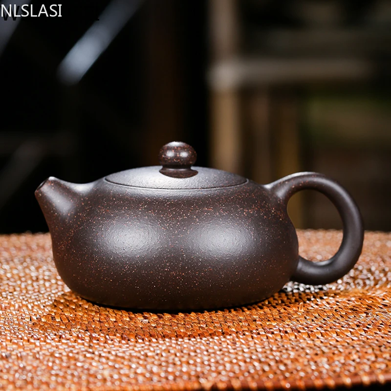 

Chinese Yixing teapot purple clay xishi pot handmade unique shape pot kettle home ball hole Dahongpao oolong tea tea set 150ml