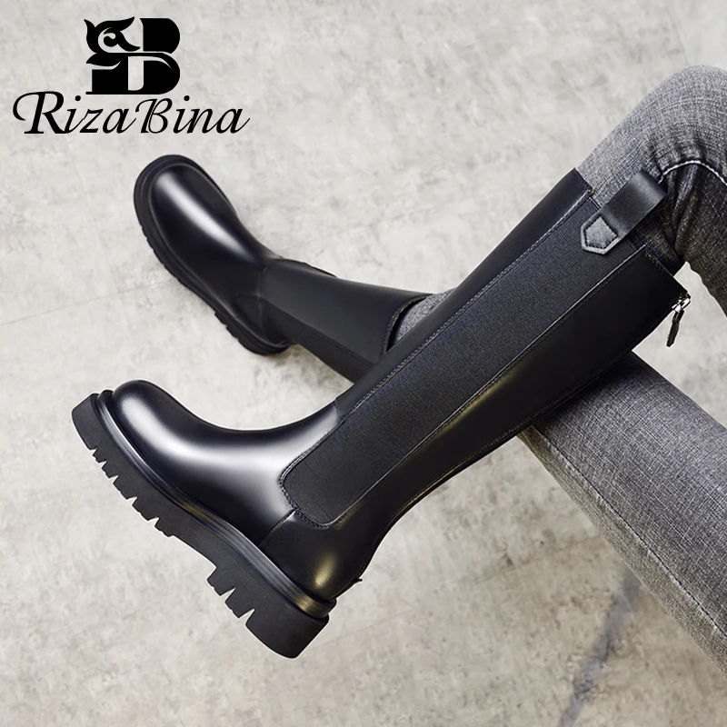 

Новые женские длинные сапоги RIZABINA из 2023 натуральной кожи, зимние модные сапоги до колена, Женская обувь размеров 33-40
