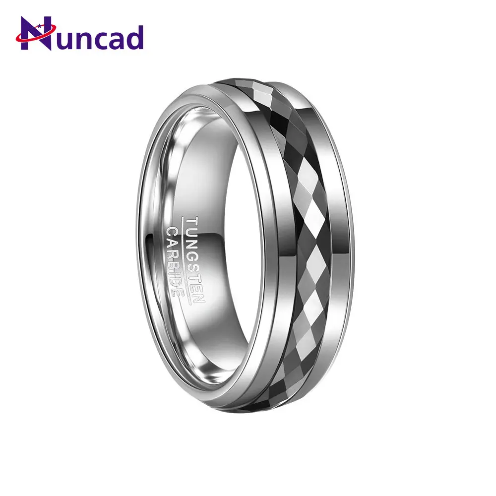 

NUNCAD 8mm Middle Black Batch of Flowers on Both Sides of Steel Color Tungsten Carbide Ring Men's Fashion Wedding Jewelry