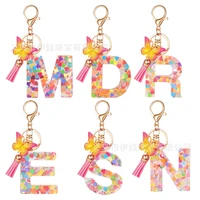 acrylic butterfly 26 letter keychain english letter crystal female keychain ring tassel keychain pendant gift accessories
