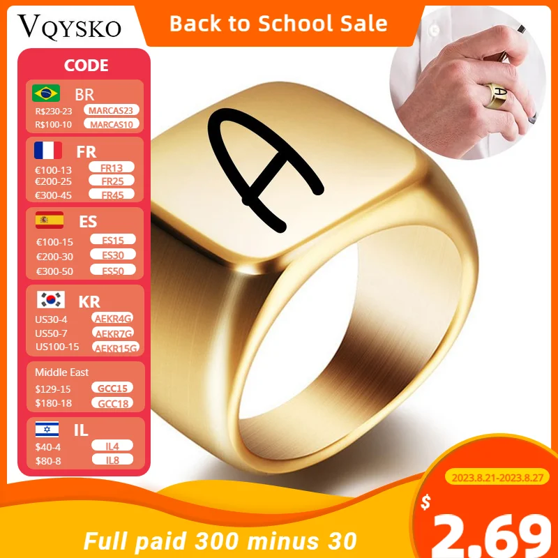 

Chunky 18mm Wide A-Z Letter Ring For Men Stainless Steel Royal Custom Initials Name Alphabet Male Party Fashion Jewelry Band
