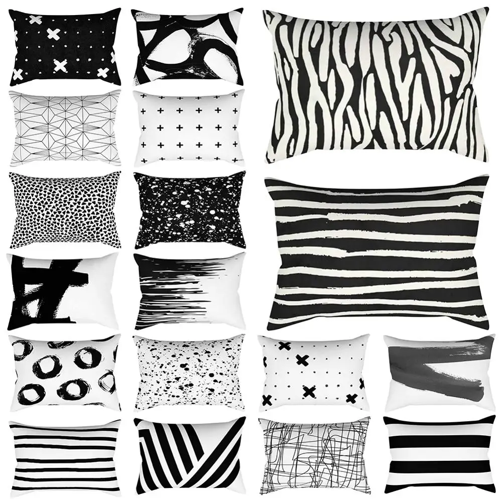 

Black and White Striped Geometric Rectangle Pillow Cover Cushion Cover Home Decor Bedroom Living Room Fashion Design