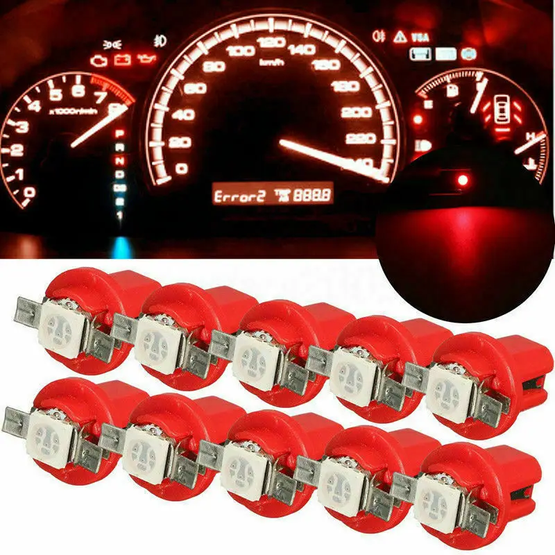 

10Pcs T5 B8.5D 5050 1SMD Led Bulb Interior Lights Indicator Dashboard Warming Instrument Light Lamps Red Led Lights for Car