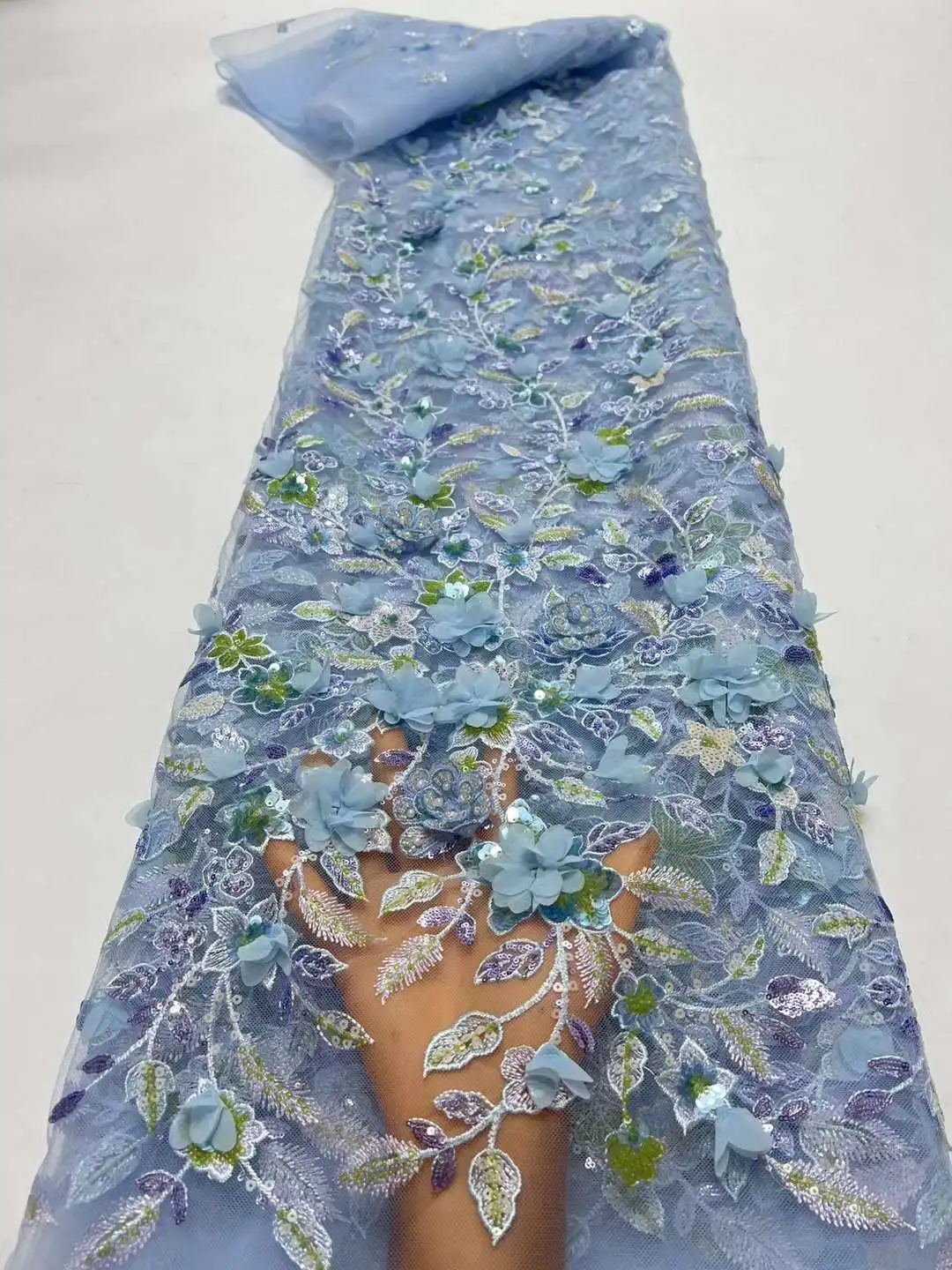 Новинка 2024 сетчатая Цветочная 3D ткань с цветными бусинами и вышивкой свадебное