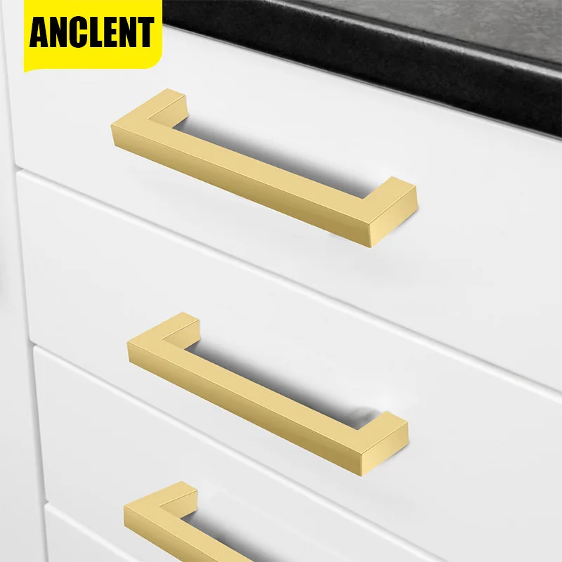 

Golden Cupboard Handles Square Kitchen Hardware for Cabinet Gold Door Knob Furniture Drawer Handle Hardware Pulls Bar Pulls