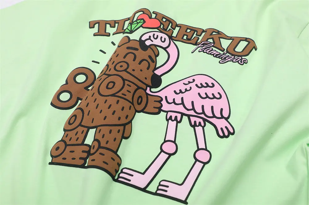 T Shirts Funny Cartoon Flamingo Bear Print Cotton O-neck Tees Tshirt 2022 Summer Streetwear Casual Hip Hop Oversized T-shirt Men |