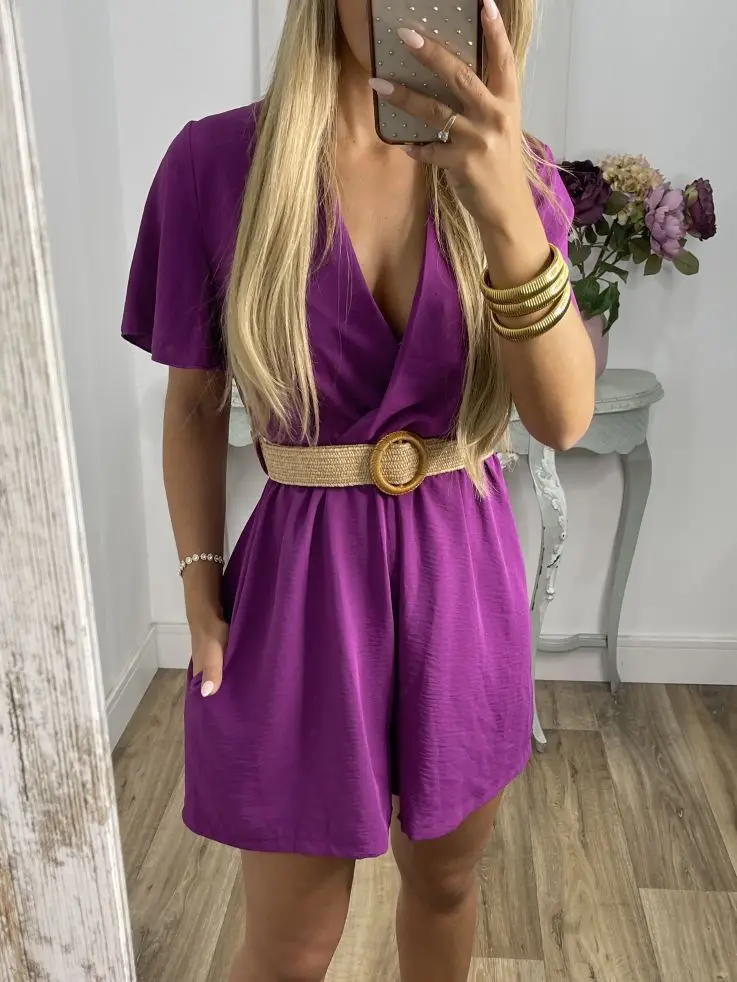 

Jumpsuit Women 2023 Summer Fashion Casual V-Neck Short Sleeve Loose Jumpsuit Streetwear