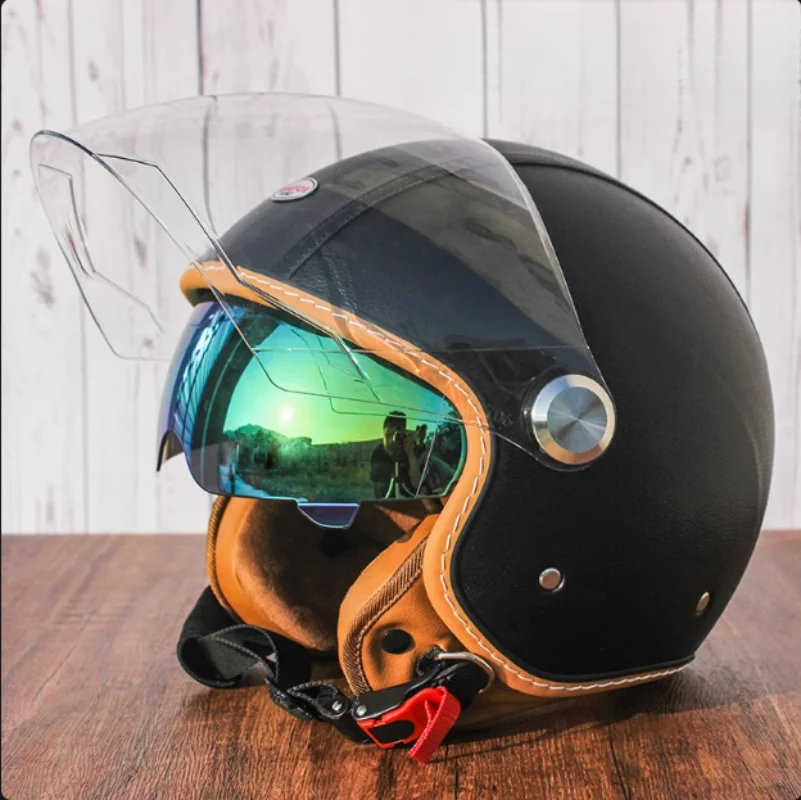 Коричневый кожаный оригинальный DOT ECE 3/4 шлем с открытым лицом MT Capacete мотоциклетный шлем JET скутер велосипед полушлемы Cascos Para Moto