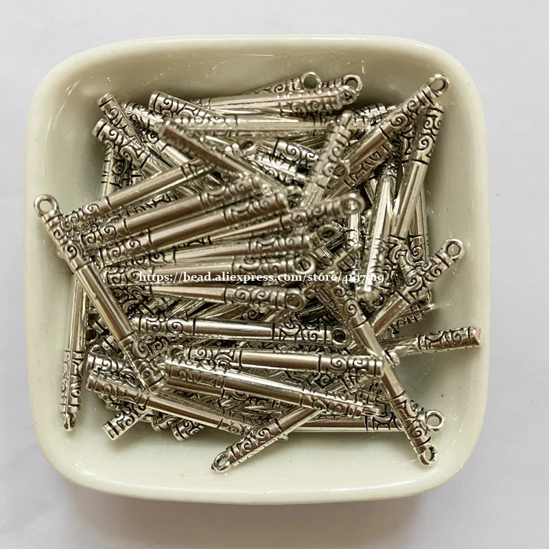 

(50Pcs/Lot) Zinc Alloy Tibetan Silver European Charm Stick-Shape Pendant Size 29x2.8mm