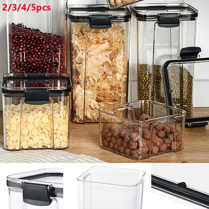 

2/3/4/5pcs Plastic Storage Jar Storage Container Kitchen Organizer Food Preservation Box Nut Transparent Jar Kitchen Gadgets
