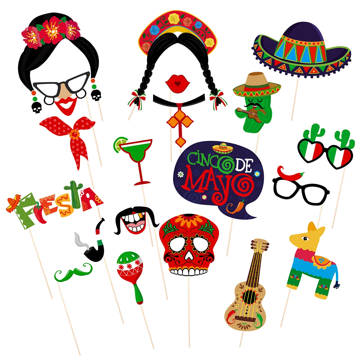 

20pcs Mexican Fiesta Photo Booth Props Mexican Birthday Wedding Party Decoratins Supplies