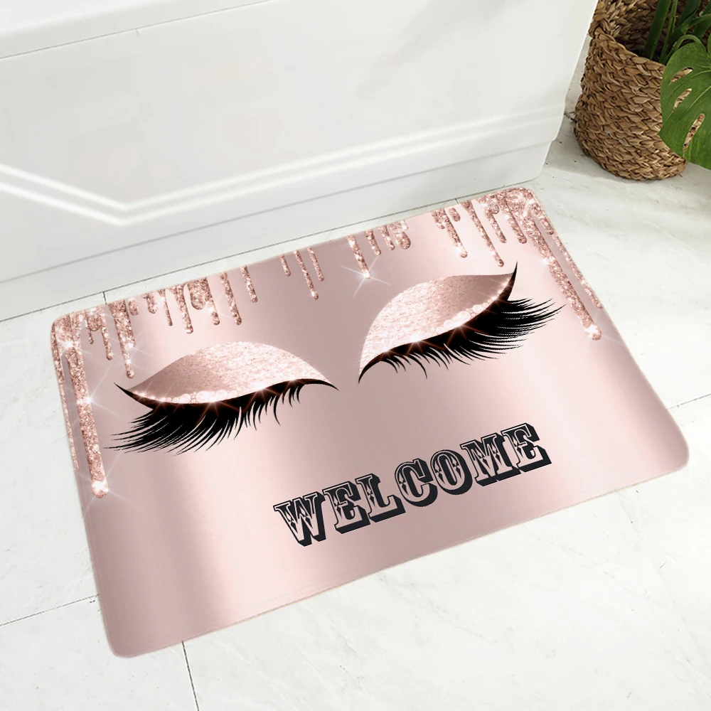 

Nordic style Welcome Floor Door Mat for Children Room Non-Slip Decor Cartoon Eyelashes Doormat Super Soft Flannel Carpet 40x60cm
