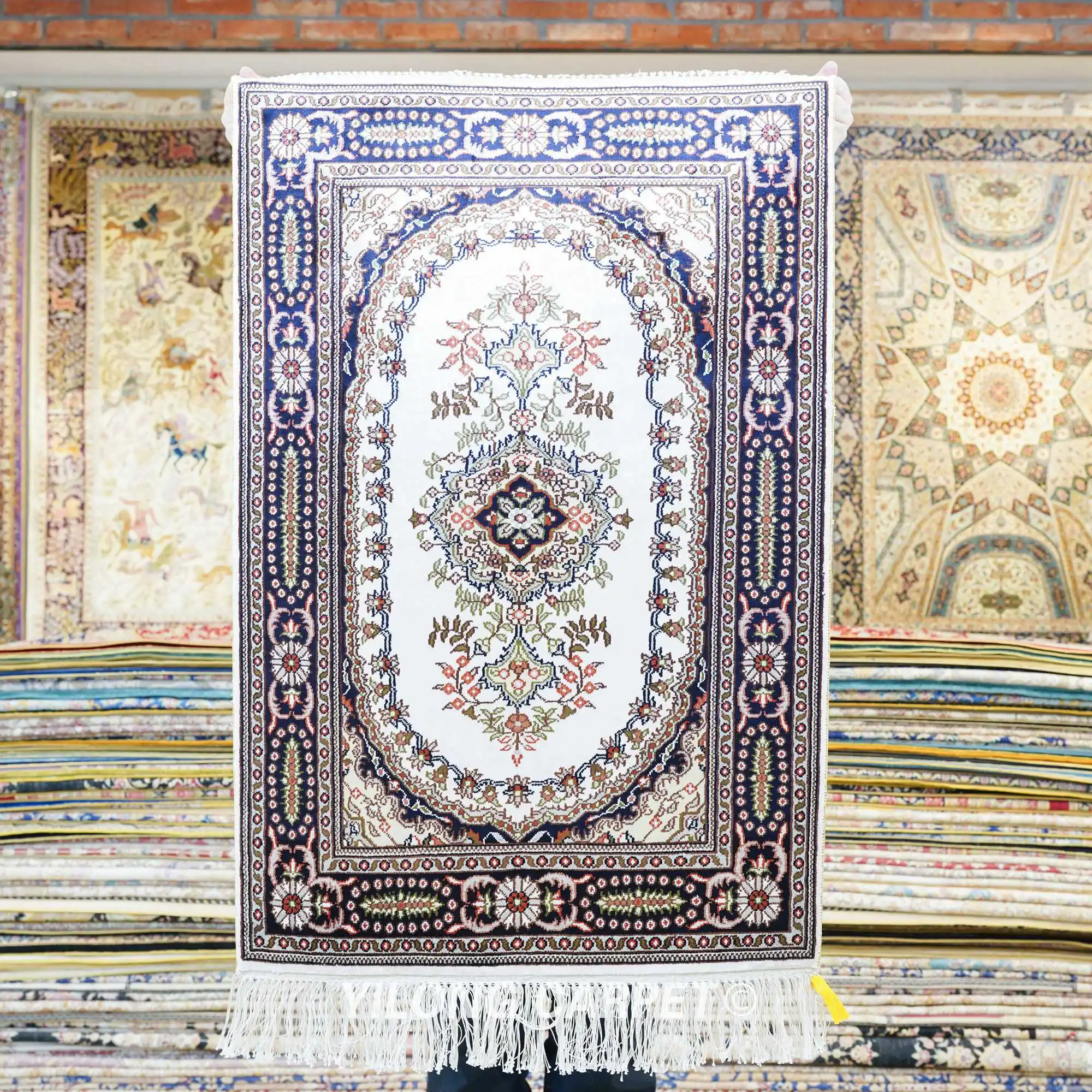 

61x91 см персидский Тебриз ручной работы ковры изысканные бежевый Isfahan шелковые коврики (LH819B)