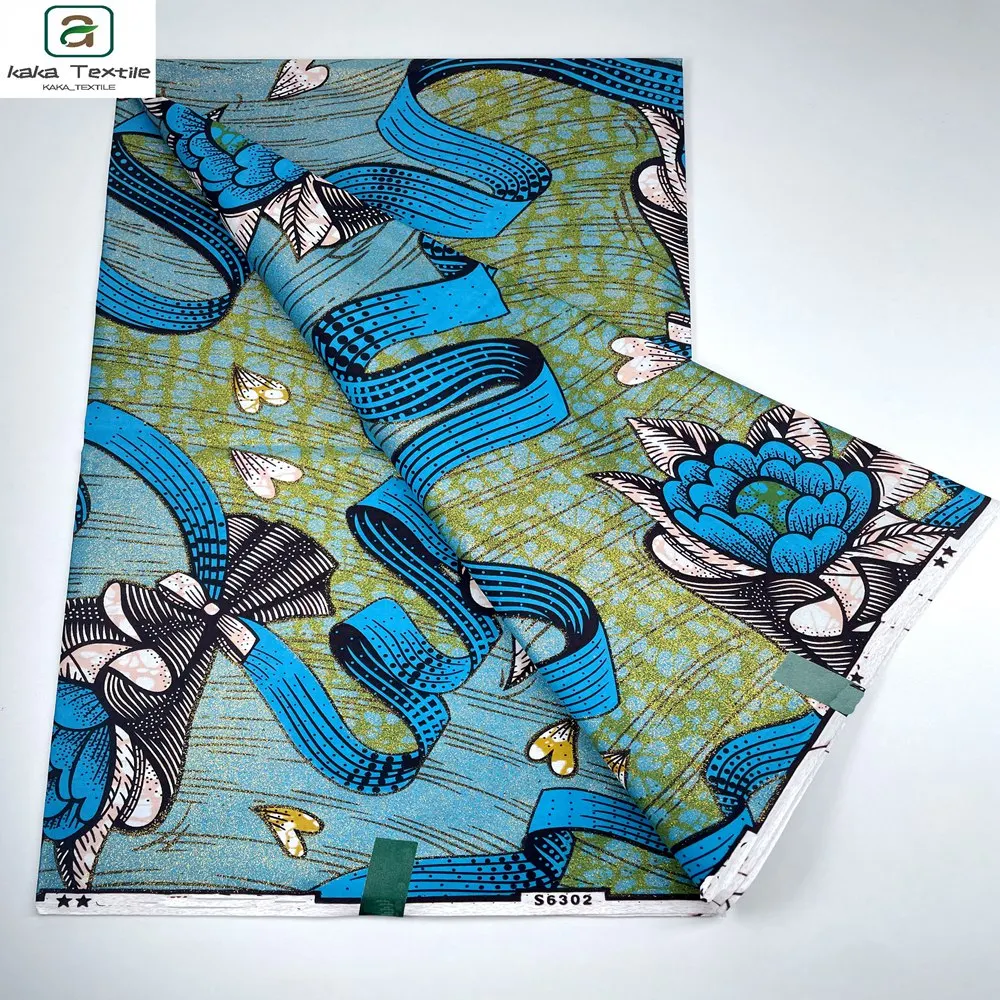 Новая африканская восковая ткань с блестками золотой анкарский батик 100