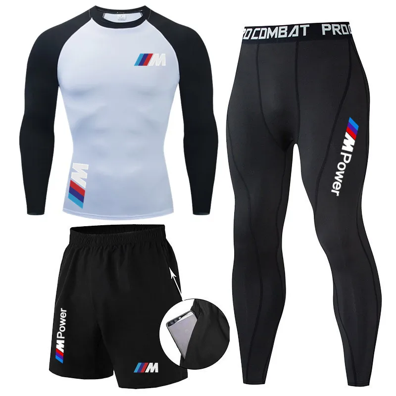 

Men's Running Set Gym Legging Thermal Underwear Spartan Compression Fitness MMA Rashguard BMW Quick-Drying Tights Track Suit